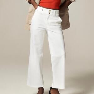 J Crew Women's Stacked Button Slim Wide Leg Jean Size 24 Petite White